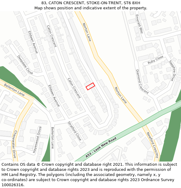 83, CATON CRESCENT, STOKE-ON-TRENT, ST6 8XH: Location map and indicative extent of plot