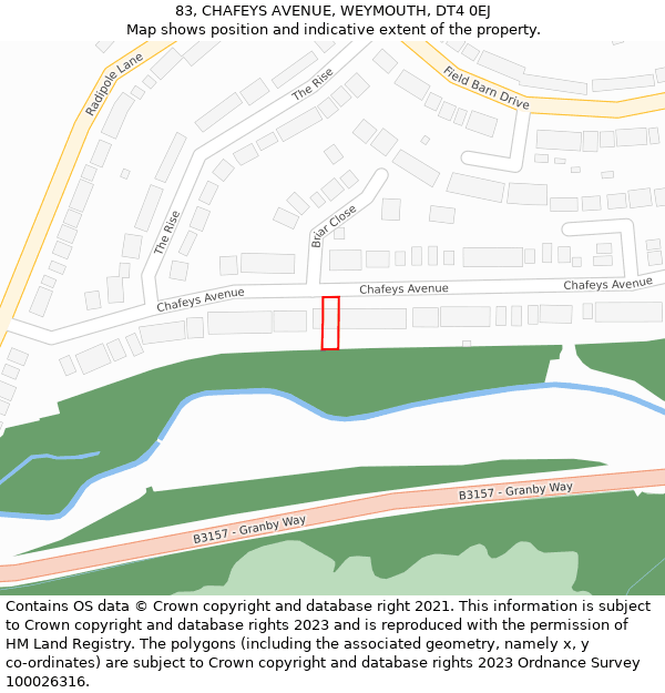 83, CHAFEYS AVENUE, WEYMOUTH, DT4 0EJ: Location map and indicative extent of plot