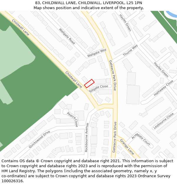 83, CHILDWALL LANE, CHILDWALL, LIVERPOOL, L25 1PN: Location map and indicative extent of plot