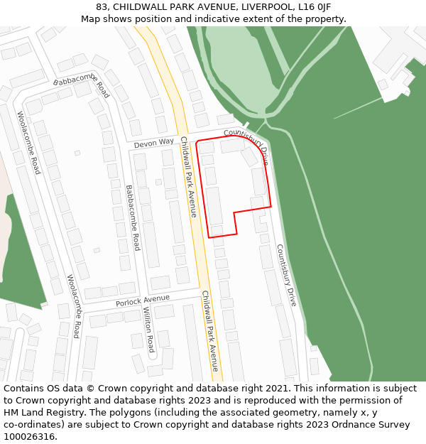 83, CHILDWALL PARK AVENUE, LIVERPOOL, L16 0JF: Location map and indicative extent of plot