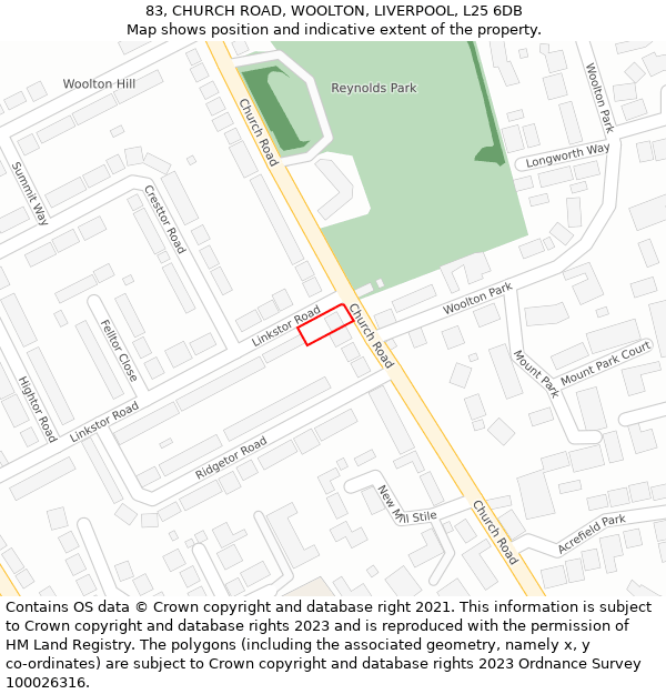 83, CHURCH ROAD, WOOLTON, LIVERPOOL, L25 6DB: Location map and indicative extent of plot