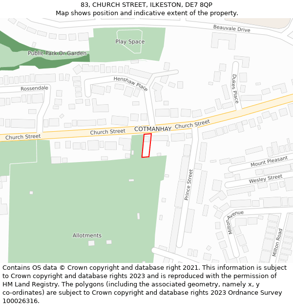 83, CHURCH STREET, ILKESTON, DE7 8QP: Location map and indicative extent of plot