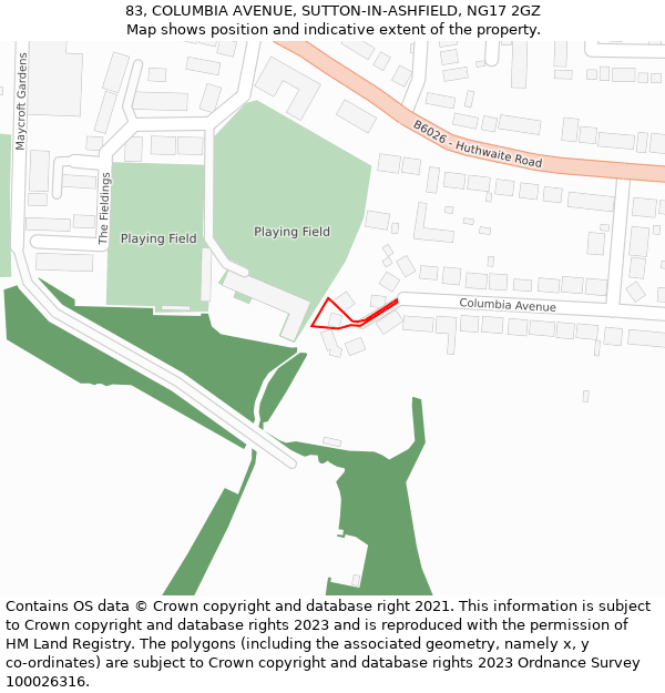 83, COLUMBIA AVENUE, SUTTON-IN-ASHFIELD, NG17 2GZ: Location map and indicative extent of plot