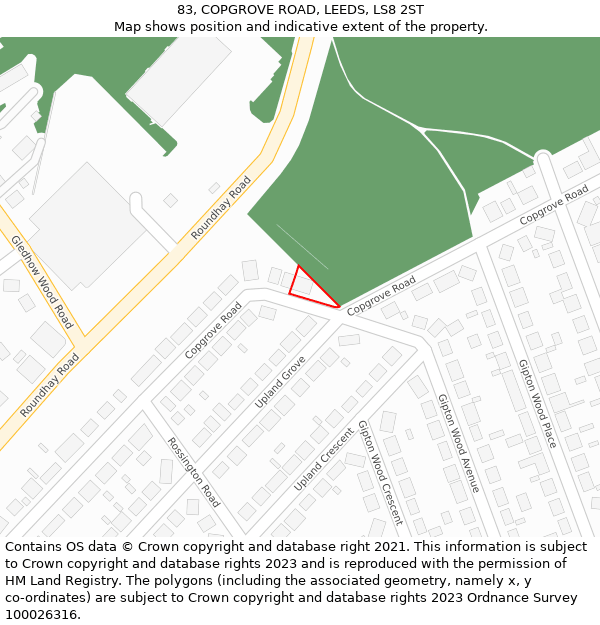 83, COPGROVE ROAD, LEEDS, LS8 2ST: Location map and indicative extent of plot
