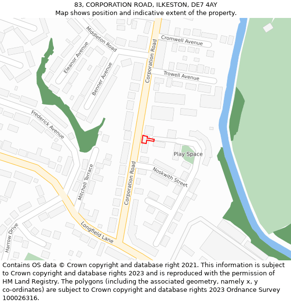 83, CORPORATION ROAD, ILKESTON, DE7 4AY: Location map and indicative extent of plot