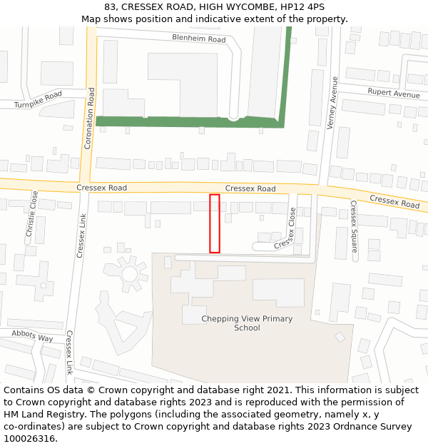 83, CRESSEX ROAD, HIGH WYCOMBE, HP12 4PS: Location map and indicative extent of plot