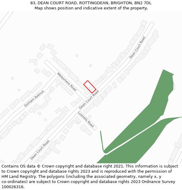 83, DEAN COURT ROAD, ROTTINGDEAN, BRIGHTON, BN2 7DL: Location map and indicative extent of plot