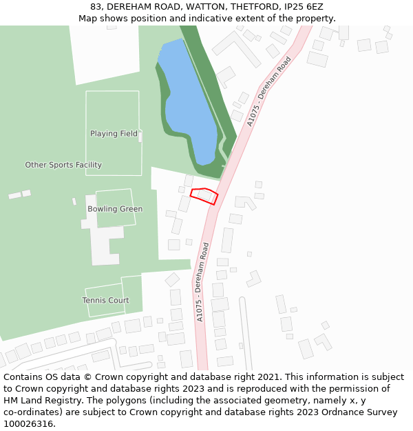 83, DEREHAM ROAD, WATTON, THETFORD, IP25 6EZ: Location map and indicative extent of plot