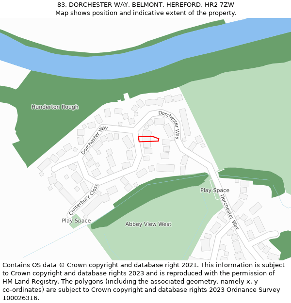 83, DORCHESTER WAY, BELMONT, HEREFORD, HR2 7ZW: Location map and indicative extent of plot