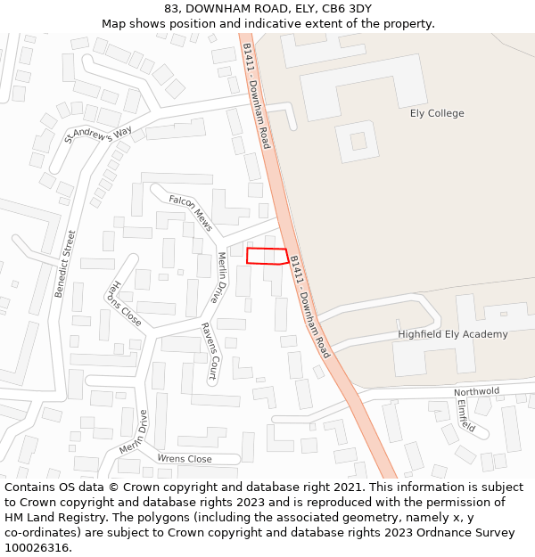 83, DOWNHAM ROAD, ELY, CB6 3DY: Location map and indicative extent of plot