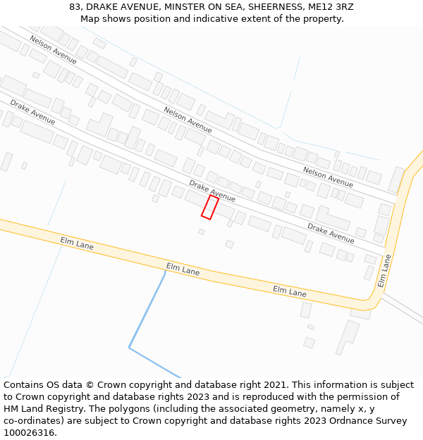 83, DRAKE AVENUE, MINSTER ON SEA, SHEERNESS, ME12 3RZ: Location map and indicative extent of plot