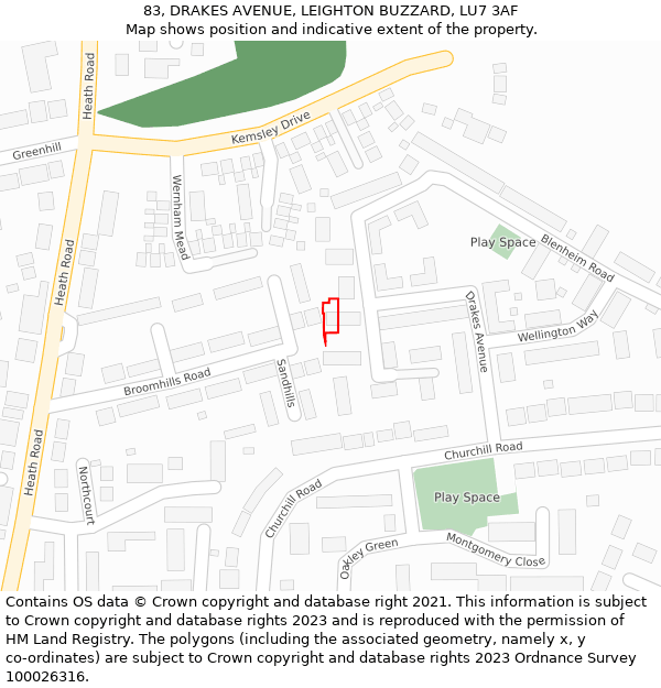 83, DRAKES AVENUE, LEIGHTON BUZZARD, LU7 3AF: Location map and indicative extent of plot