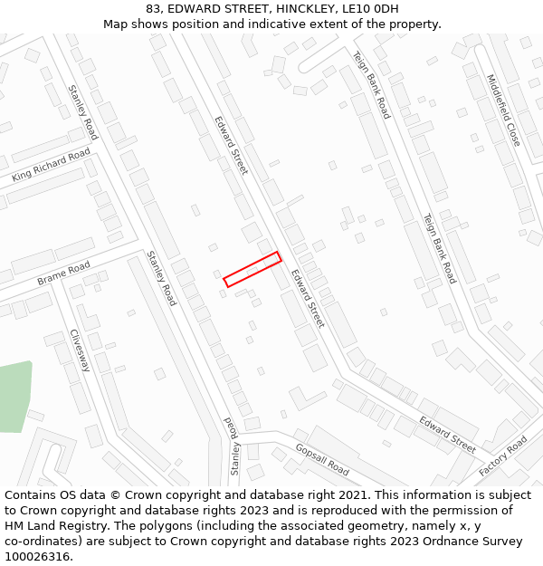 83, EDWARD STREET, HINCKLEY, LE10 0DH: Location map and indicative extent of plot