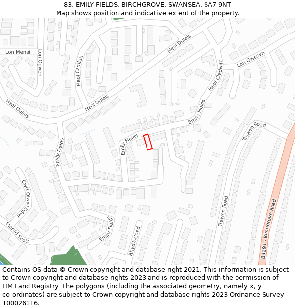 83, EMILY FIELDS, BIRCHGROVE, SWANSEA, SA7 9NT: Location map and indicative extent of plot