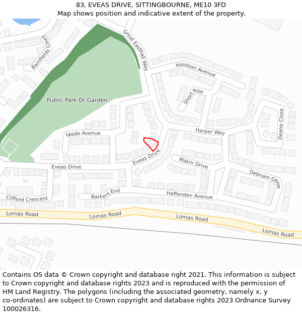 83, EVEAS DRIVE, SITTINGBOURNE, ME10 3FD: Location map and indicative extent of plot