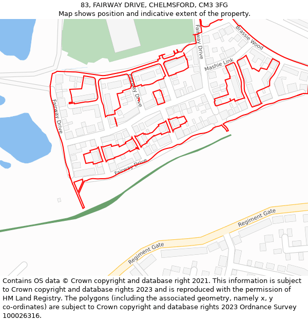 83, FAIRWAY DRIVE, CHELMSFORD, CM3 3FG: Location map and indicative extent of plot