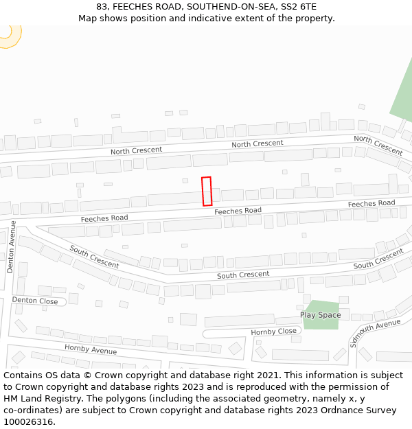 83, FEECHES ROAD, SOUTHEND-ON-SEA, SS2 6TE: Location map and indicative extent of plot