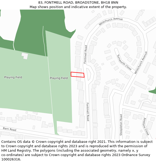 83, FONTMELL ROAD, BROADSTONE, BH18 8NN: Location map and indicative extent of plot