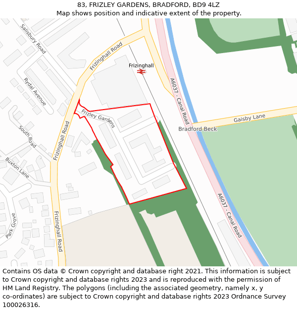 83, FRIZLEY GARDENS, BRADFORD, BD9 4LZ: Location map and indicative extent of plot