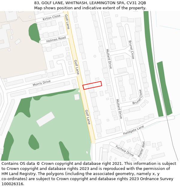 83, GOLF LANE, WHITNASH, LEAMINGTON SPA, CV31 2QB: Location map and indicative extent of plot