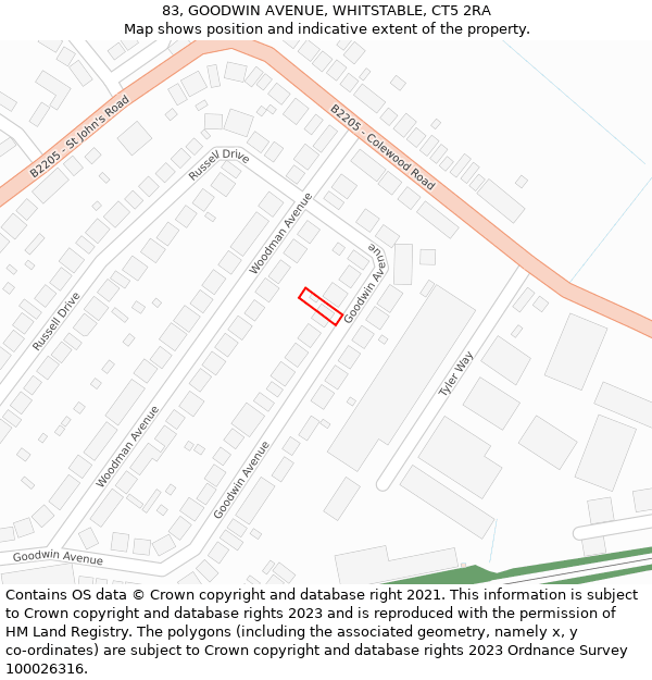 83, GOODWIN AVENUE, WHITSTABLE, CT5 2RA: Location map and indicative extent of plot