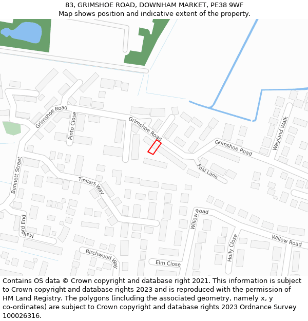 83, GRIMSHOE ROAD, DOWNHAM MARKET, PE38 9WF: Location map and indicative extent of plot