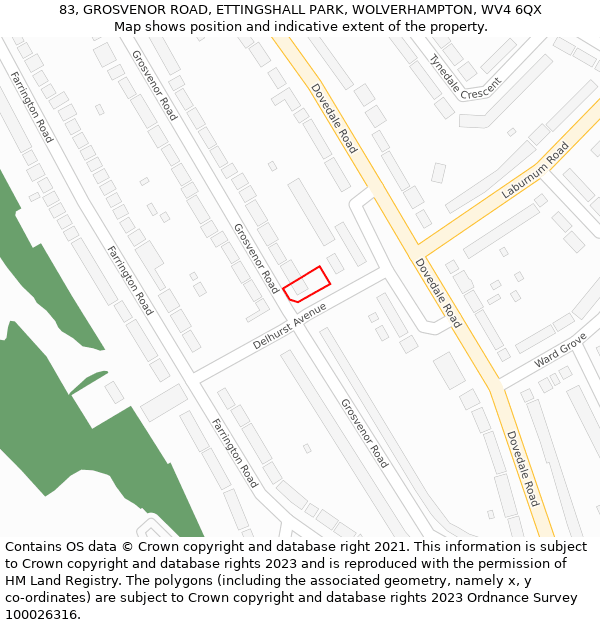 83, GROSVENOR ROAD, ETTINGSHALL PARK, WOLVERHAMPTON, WV4 6QX: Location map and indicative extent of plot