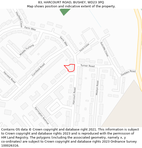 83, HARCOURT ROAD, BUSHEY, WD23 3PQ: Location map and indicative extent of plot