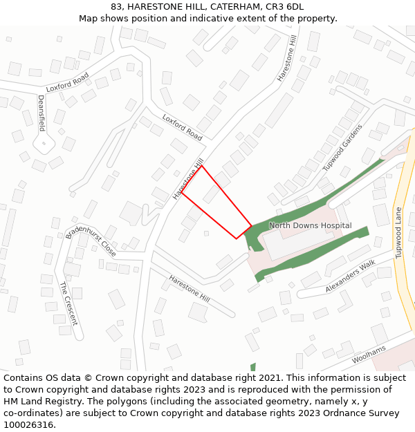 83, HARESTONE HILL, CATERHAM, CR3 6DL: Location map and indicative extent of plot