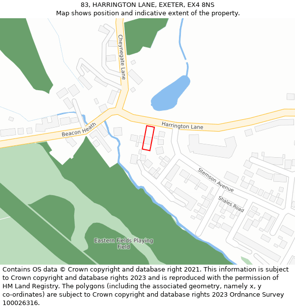 83, HARRINGTON LANE, EXETER, EX4 8NS: Location map and indicative extent of plot