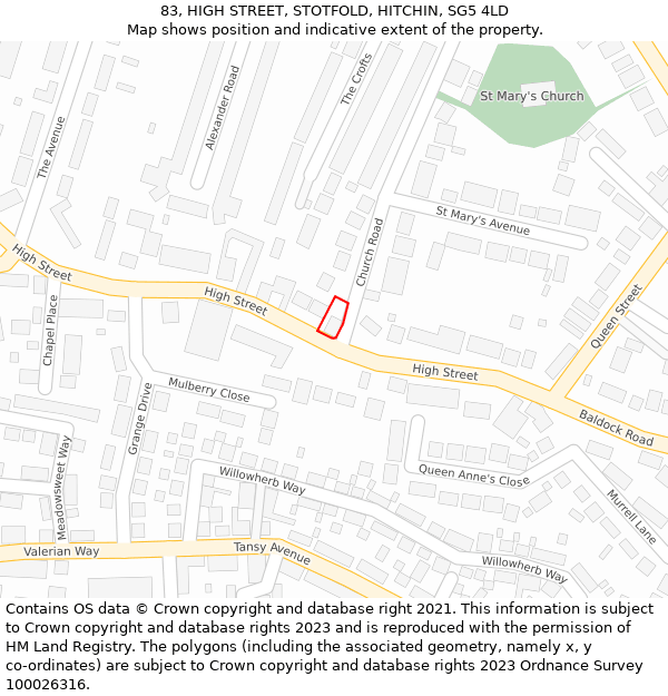 83, HIGH STREET, STOTFOLD, HITCHIN, SG5 4LD: Location map and indicative extent of plot