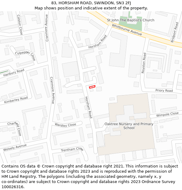 83, HORSHAM ROAD, SWINDON, SN3 2FJ: Location map and indicative extent of plot