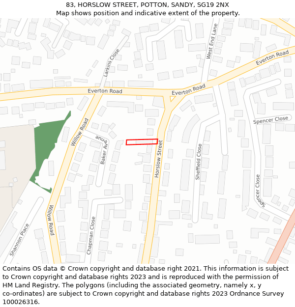 83, HORSLOW STREET, POTTON, SANDY, SG19 2NX: Location map and indicative extent of plot