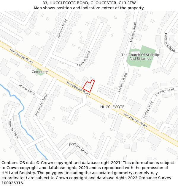 83, HUCCLECOTE ROAD, GLOUCESTER, GL3 3TW: Location map and indicative extent of plot