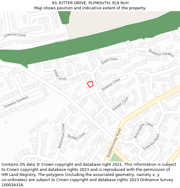83, KITTER DRIVE, PLYMOUTH, PL9 9UH: Location map and indicative extent of plot