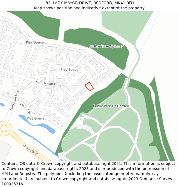 83, LADY MAYOR DRIVE, BEDFORD, MK41 0FH: Location map and indicative extent of plot