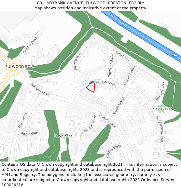 83, LADYBANK AVENUE, FULWOOD, PRESTON, PR2 9LY: Location map and indicative extent of plot