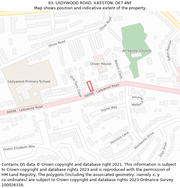 83, LADYWOOD ROAD, ILKESTON, DE7 4NF: Location map and indicative extent of plot