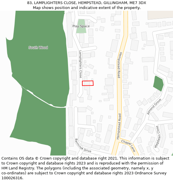 83, LAMPLIGHTERS CLOSE, HEMPSTEAD, GILLINGHAM, ME7 3DX: Location map and indicative extent of plot