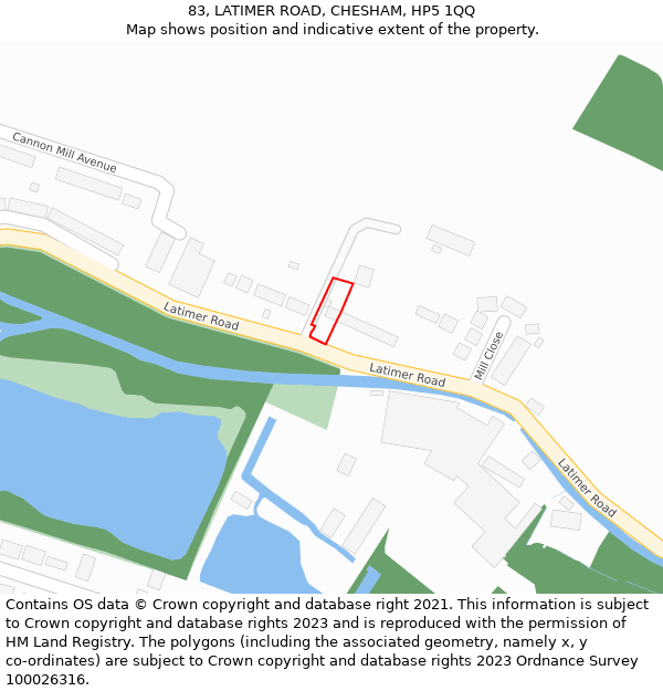 83, LATIMER ROAD, CHESHAM, HP5 1QQ: Location map and indicative extent of plot