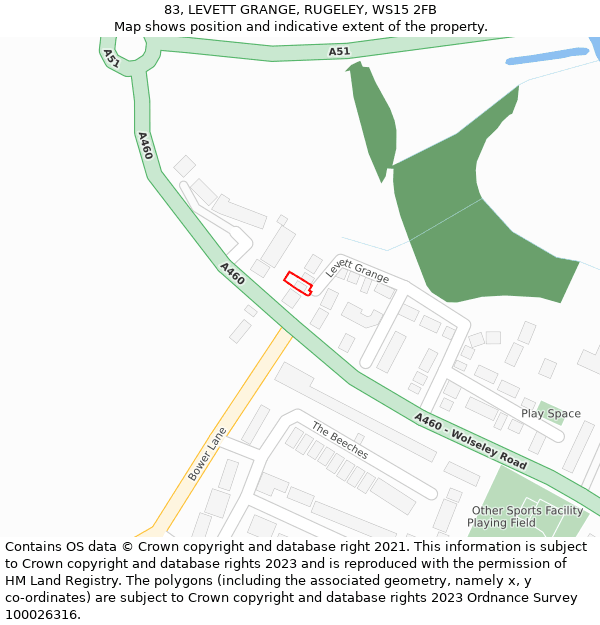 83, LEVETT GRANGE, RUGELEY, WS15 2FB: Location map and indicative extent of plot