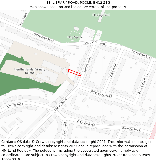 83, LIBRARY ROAD, POOLE, BH12 2BG: Location map and indicative extent of plot