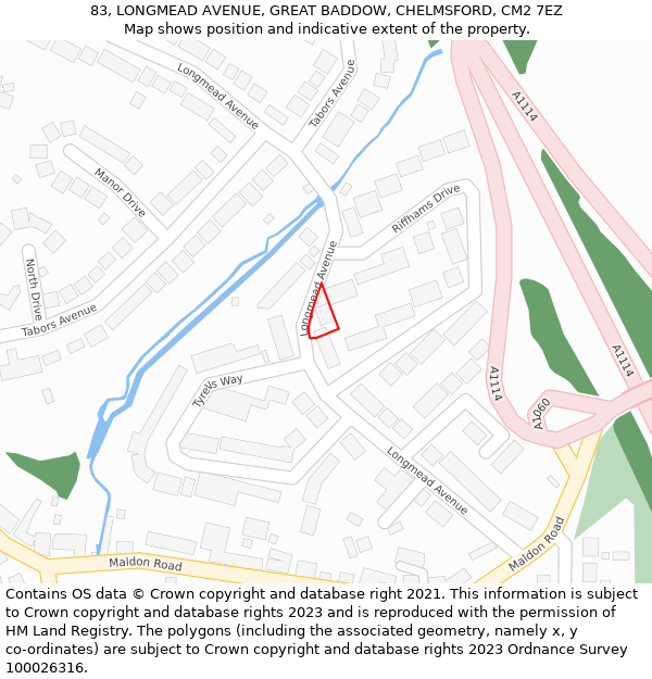 83, LONGMEAD AVENUE, GREAT BADDOW, CHELMSFORD, CM2 7EZ: Location map and indicative extent of plot