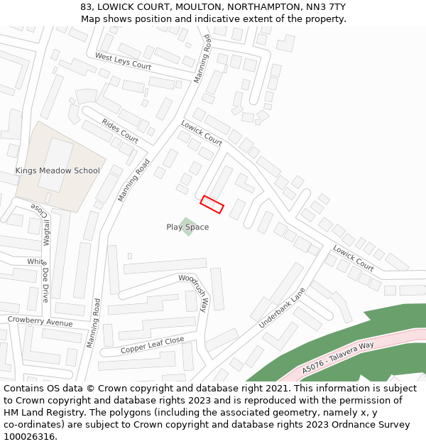 83, LOWICK COURT, MOULTON, NORTHAMPTON, NN3 7TY: Location map and indicative extent of plot