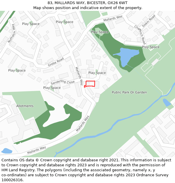 83, MALLARDS WAY, BICESTER, OX26 6WT: Location map and indicative extent of plot