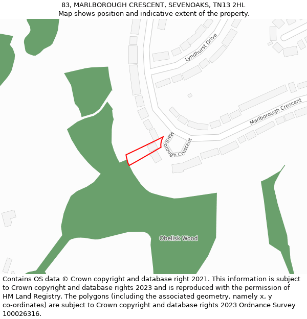 83, MARLBOROUGH CRESCENT, SEVENOAKS, TN13 2HL: Location map and indicative extent of plot