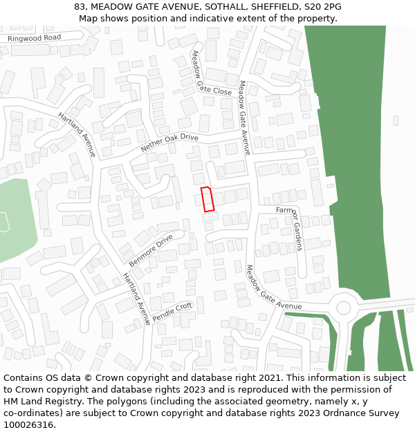 83, MEADOW GATE AVENUE, SOTHALL, SHEFFIELD, S20 2PG: Location map and indicative extent of plot