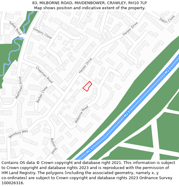 83, MILBORNE ROAD, MAIDENBOWER, CRAWLEY, RH10 7LP: Location map and indicative extent of plot