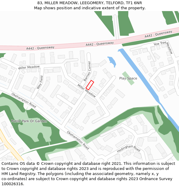 83, MILLER MEADOW, LEEGOMERY, TELFORD, TF1 6NR: Location map and indicative extent of plot