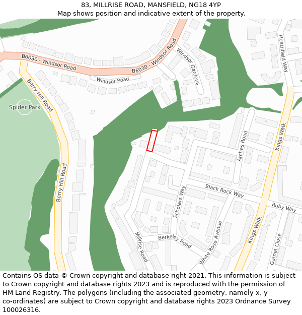 83, MILLRISE ROAD, MANSFIELD, NG18 4YP: Location map and indicative extent of plot